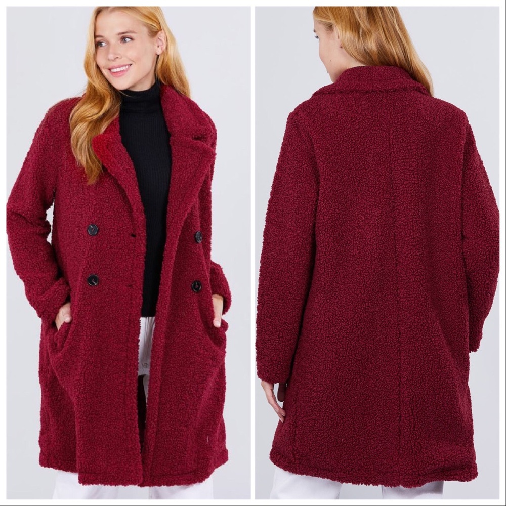NEW‼️ FAUX FUR TEDDY COAT BURGUNDY- top